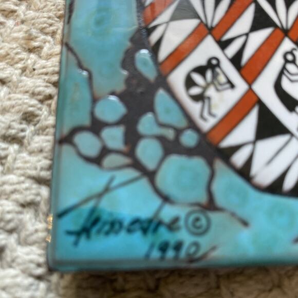 Cleo Teissedre Santa Fe Kachina on Vase Art Tile Trivet 1990 New Mexico set of 2 - Picture 5 of 8